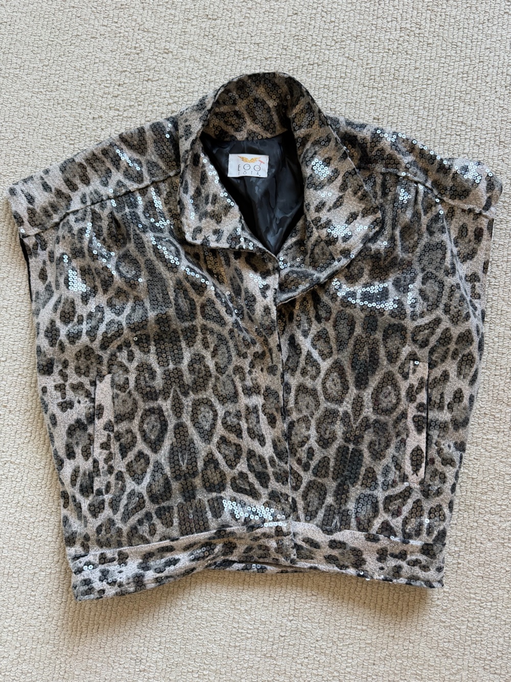 EGO Sequin Leopard Print Blazer in Gray and Black